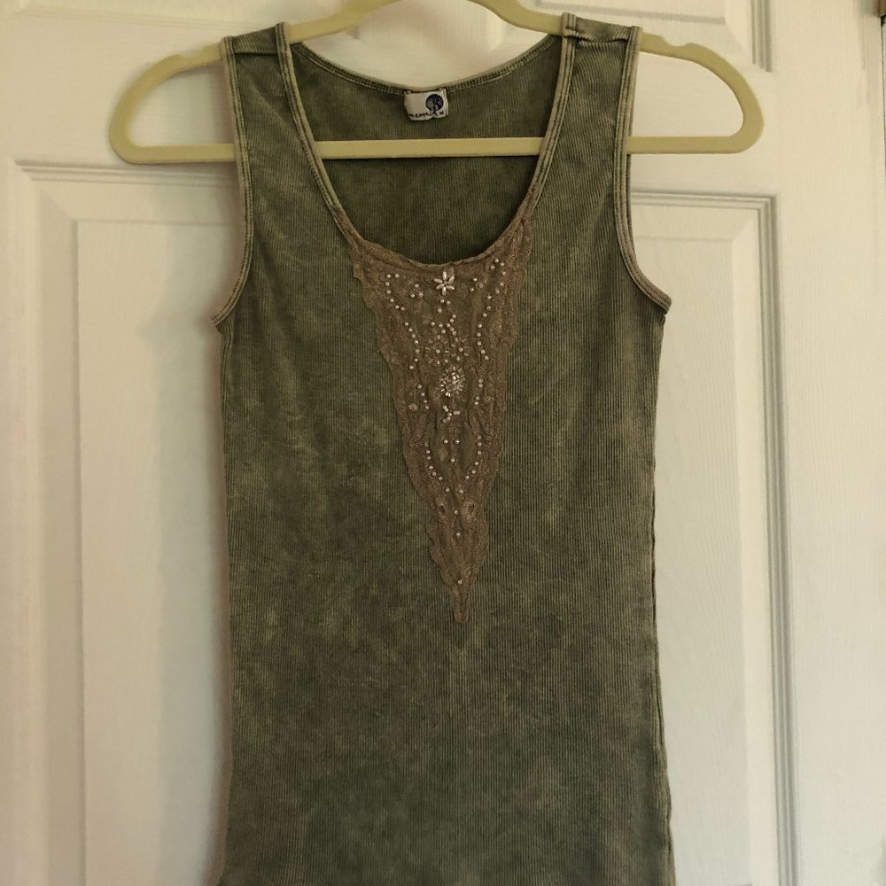 Boho Pearl, Sequin, and Lace One World Tank Top